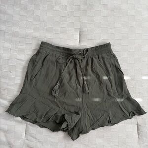 bebe High Waist Olive Shorts with Ruffle Hem